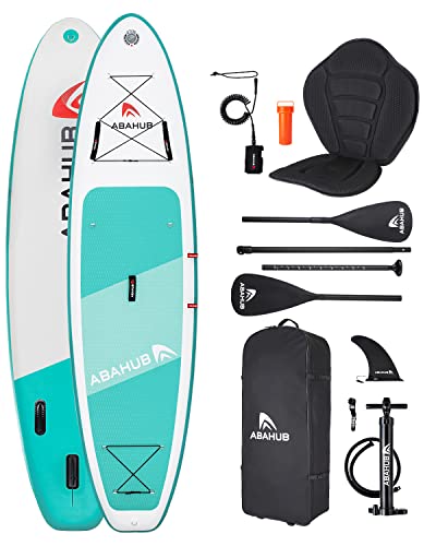 Abahub SUP Board aufblasbar,320x78x15cm Stand Up Paddling Board Set, Blau/Grün/Orange/Rot Standup Paddle Board mit verstellbarem Aluminiumpaddel,Kajak Sitz,für Kajakfahren, Kanufahren, Angeln