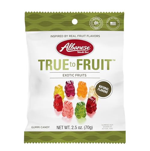 Albanese World's Best Snack Pack,True to Fruit Exotic Fruits Gummies, 2.5oz Bags of Candy (Pack of 12), Soft & Chewy Candy Snacks