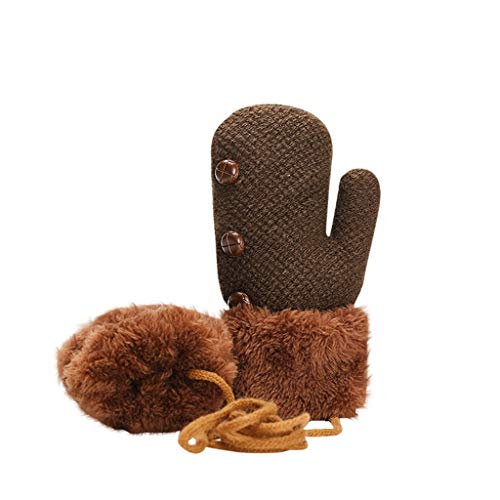 Fine Hanging Neck Mittens,Toddlers Kids Warm Winter Full Finger Gloves Baby Thick Fleece Lined Ski Gloves for Outdoor Playing, (Brown)