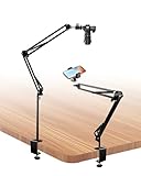 Overhead Camera Mount for Desk, Heavy Duty Adjustable Arm Stand for Phone Webcam DSLR Ring Light, Budget-Friendly Desk Camera Mount for Live Streaming Photography