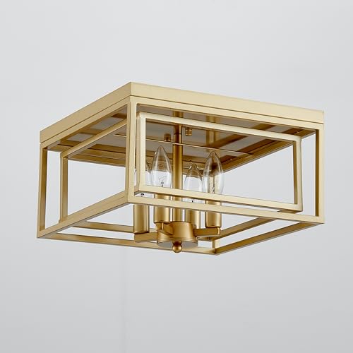 ElegLumi Square Ceiling Light, 4-Light Flushmount Modern Close to Ceiling Light Fixture for Living Room, Bedroom, Dining Room, L13 x W13 x H7 inch, Gold Finish Frame by ElegLumi - Used condition - Image 2