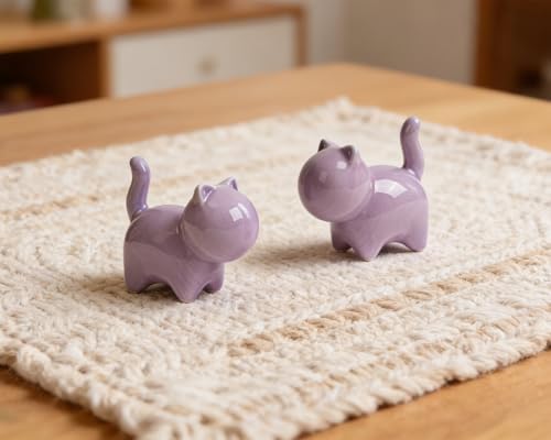 2 Figuras Decorativas Gatos Pequeños de Cerámica miniatura 3