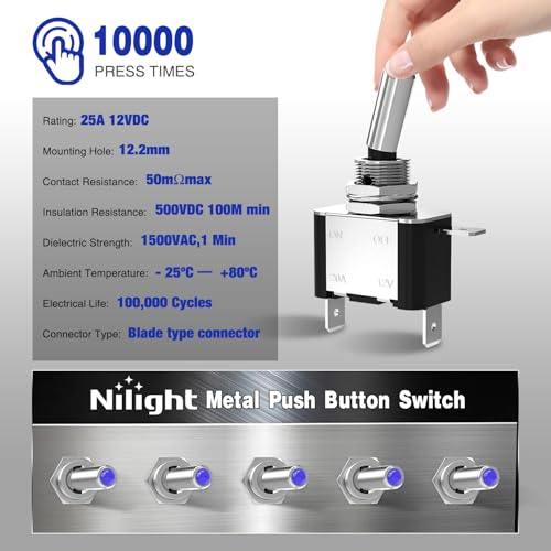 Image of Nilight 3PCS Blue LED Toggle Switch 12V 20A 3 Pin 2 Position ON Off SPS