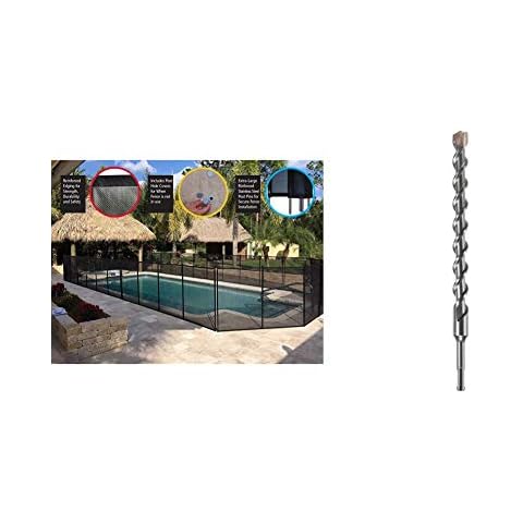 WaterWarden WWF200 4’ x 12, Black – Removeable Outdoor Child Safety Inground, Easy DIY Installation with Hardware 4 Foot Pool Fence & Bosch HC2104 5/8 in. x 12 in. SDS-Plus Bulldog Rotary Hammer Bit Cover
