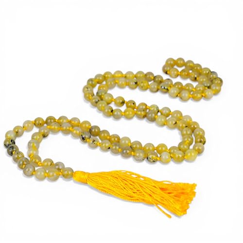 Collier Mala quartz rutile 108 perles 6mm yoga méditation prière