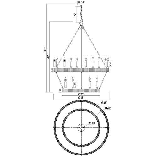 Vezzio 2 Tier Black Wagon Wheel Chandelier, 20-Lights Large Modern Farmhouse Chandelier, 38 Inch Industrial Round Chandelier For Dining Room Living Room Foyer Entryway #TOP3