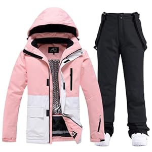 ALSOGO Damen Skijacke & Skihose Set Skianzug 2 teilig Schneeanzug Wasserdicht Warm Winterjacke mit Abnehmbare Kapuzen zum Skifahren Snowboarden Schneejacke Schneehose TY133PKW Schwarz, M