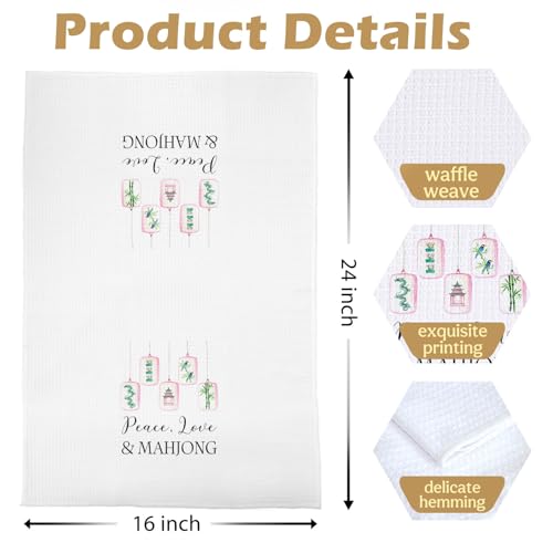 Image of Mahjong Gifts Kitchen Towels Set - Mahjong Decorative Waffle Dish Towels, Mah Jong Hand Towels, Mah Jong Friends Gifts Tea Towel, 16x24 Inches Set of 2