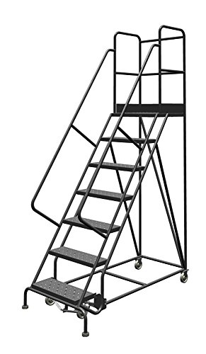 Image of Tri-Arc KDSR107246-D3 7-Step 30 inch Deep Top Steel Rolling Industrial & Warehouse Ladder with Handrails, 24 inch Wide Perforated Tread