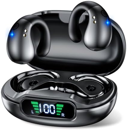 （02:00時点） イヤホン bluetooth 【イヤーカフ感覚でおしゃれ+最大35時間使用可能】Open Wearable Stereo 耳を塞がない オープンイヤー ワイヤレスイヤホン 空気伝導 骨伝導風 耳挟み式 超軽量5g 快適装着 誤操作防止 LEDディスプレイ Type-C急速充電 瞬時接続 新幹線出勤・通学通勤・運動・外出・スポーツ用・WEB会議・ゲーム・音楽用 iOS/Android対応 黒