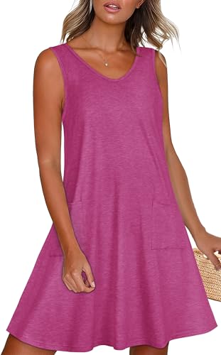 Image of elescat Womens Summer Dresses Casual V Neck Sleeveless Pockets Beach Loose Tank Sundress 2026