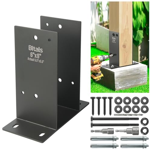 BITALS 2pcs 6" x 6" (Actual: 5.5 x 5.5) Stainless Steel Post Base, Post Anchor Bracket, Concrete Support Anchor Base for Deck Railing, Fences, Mailboxes, Pavilions, Deck Porches, etc (Dark Gray)
