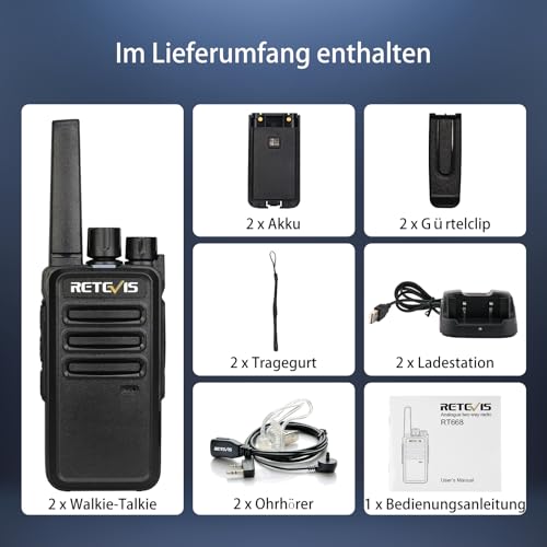 Retevis RT668 Funkgerät mit Headset, Lizenzfrei Walkie Talkie für Erwachsene, Robust PMR Funkgeräte VOX, Handfunkgerät mit Großer Reichweite, für Familien, Camping, Wandern (Schwarz, 2 Stück)