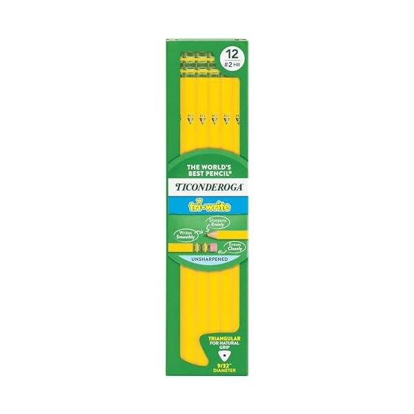 Ticonderoga Tri-Write Wood-Cased Pencils, 2HB Soft, Yellow, 12 Count