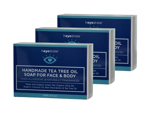 Heyedrate Tea Tree Oil Face Soap and Eyelid Scrub - Handmade with Organic Ingredients (3 Pack)