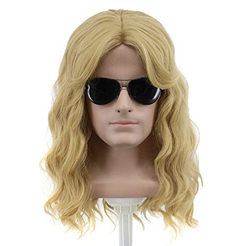 yuehong Long Curly Blonde 70s 80s Men Wig Rock Star