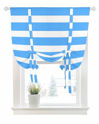 Tie Up Curtains for Windows Simple Blue Striped Rod Pocket Tie-Up Window Shade Adjustable Balloon Curtain Valance Modern Geometric Line for Bedroom Kitchen Bathroom Blinds,42x45in