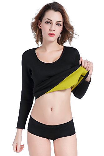 Valentina Womens Body Shapers Long T-Shirt Slimming Neoprene Vest Weight Loss Hot Sweat Shirt,Black,L=Us Size S #TOP1