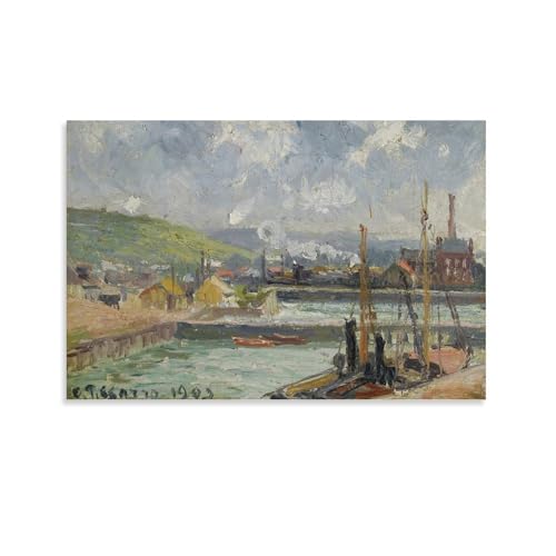 Fishing Dock And Duquesne Basin by Camille Pissarro Poster Cool Artworks Painting Wall Art Canvas Prints Hanging Picture Home Decor Posters Gift Idea 08x12inch(20x30cm)