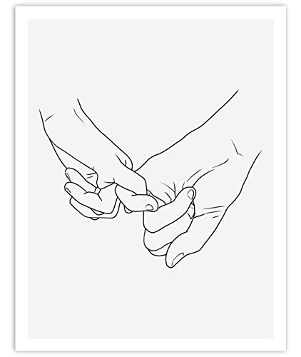 Pinky Promise, Holding Hands Minimalist Abstract Line Drawing Art, Contemporary Wall Art For Bedroom And Home Decor, Modern Boho Art Print Poster 11X14 Inches, Unframed (Grey And Black) #TOP6