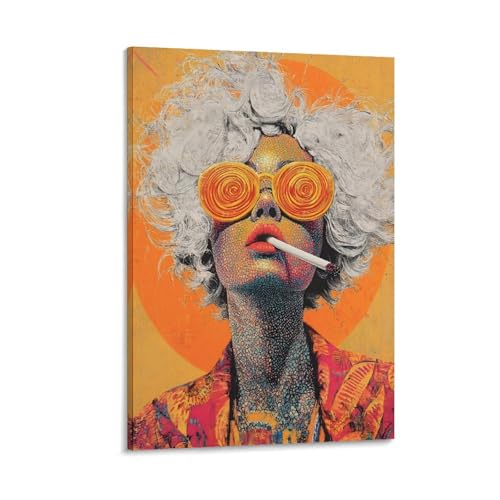 Pop Art Character with Yellow Round Glasses Canvas Wall Art
