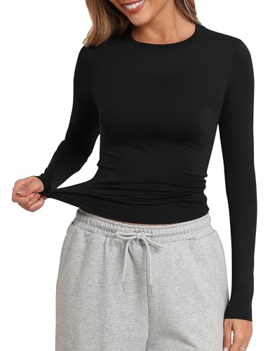 PALINDA Crew Neck Fitted Shirts for Women Basic Casual Long Sleeve T Shirts Going Out Tops Sexy Y2K Tees