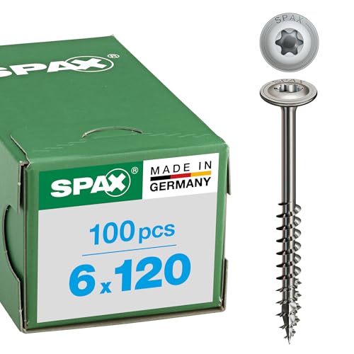 SPAX construction bois tête disque, 6 x 120 mm, 100 pièces, filetage partiel, T-STAR plus T30, 4CUT, acier inoxydable A2-0257000601205