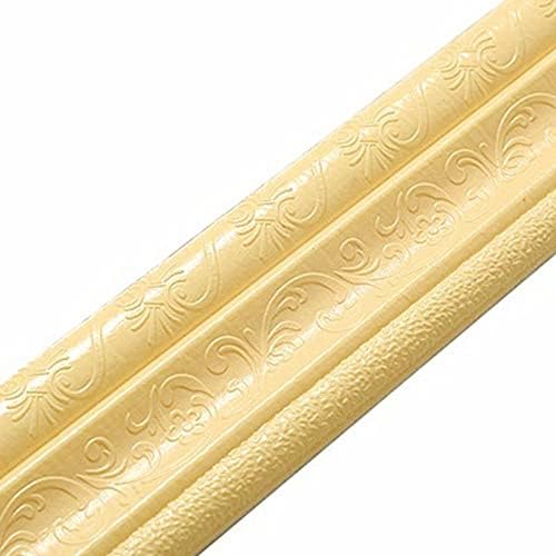 2.3m/Roll 3D Waterproof Rustic Tile Self Adhesive Foam Molding Trim,Wall Corner Line Stickers,Borders Baseboard for Kitchen Wall,Bathroom Wall (Yellow)