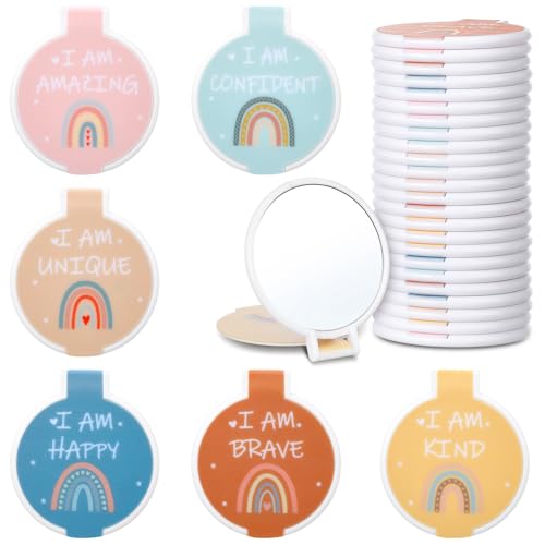 Geetery 24 Pcs Affirmation Mirror Gifts Compact Mirror Bulk Positive Inspirational Folding Pocket Mirrors for Women Growth Portable Small Makeup for Classroom Home School Teacher