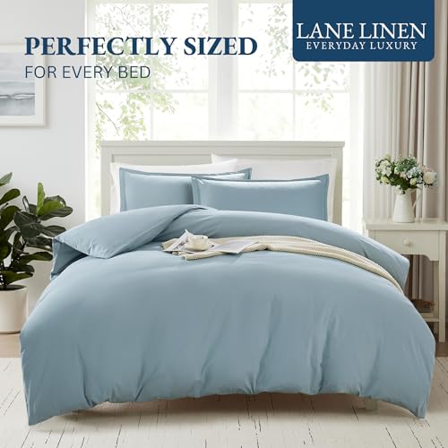 Image of LANE LINEN Premium Organic Cotton Duvet Cover Super King French Blue - 260x220cm Luxury Bedding Set, Ultra Soft Breathable Fabric, 3-Piece with Pillow Shams