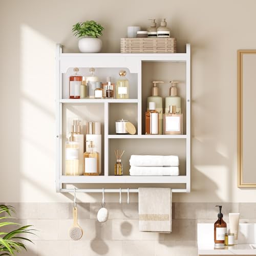 Image of HOOBRO Gaming Floating Shelves with LED Lights, 26.4 inch LED Wall Mounted Shelf, Modern Corner Shelf 3-Tier Display Rack for Wall Storage, Arched Design, for Kitchen, Living Room, Study, White WT44DBJ01