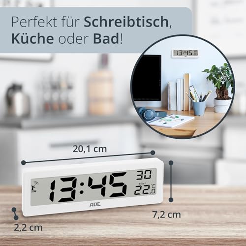 ADE Digitale Funkuhr Wohnzimmer mit Temperaturanzeige | sehr große Ziffern | gut ablesbares Display | weiß
