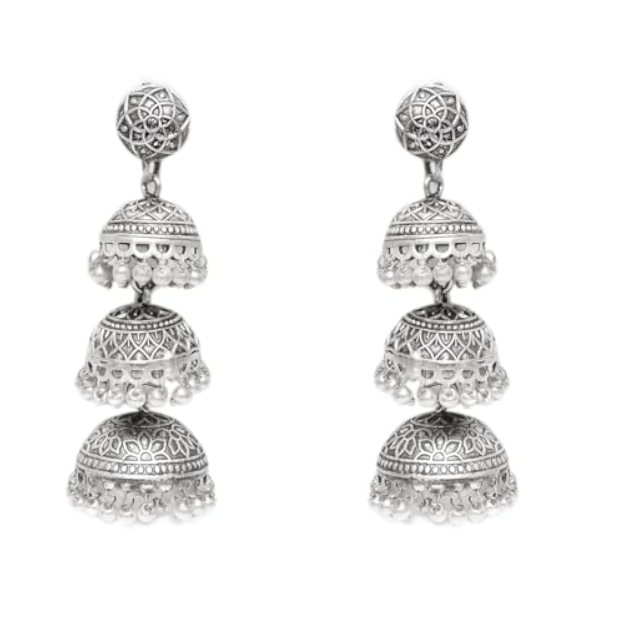 Silver Oxidised Beads Maithili Traditional Dangler Jhumka Earrings