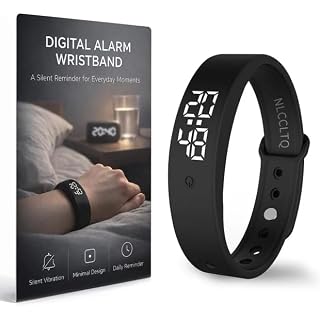 NLCCLTQ Vibrating Alarm Wristband for Deaf People & Heavy Sleepers Shock Clock Watch, Silent Bracelet, Bed Shaker, Sleep Tracker, Sleep Apnea Machine, Black Color