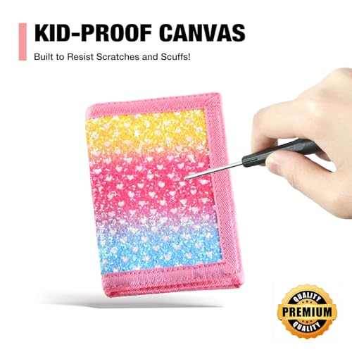 Image of Rainbow Canvas Wallet for Kids, Unisex Wallet with RFID-Blocking, Coin Pocket & Key Chain, Ideal Gift for Teen Girls & Boys, Luw03