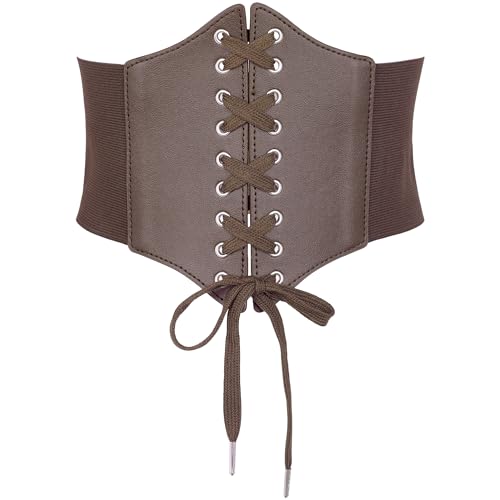 Elerevyo Women's Elastic Wide Corset Belts, Vintage Lace-up Tied Cinch