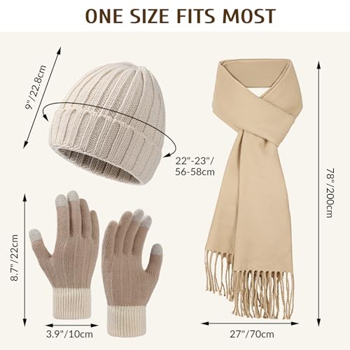 Winter Hat Beanie Long Scarf Touchscreen Gloves Set, 3Pcs Soft Thick Fleece Lined Gloves Skull Cap Scarf Set for Women Men2