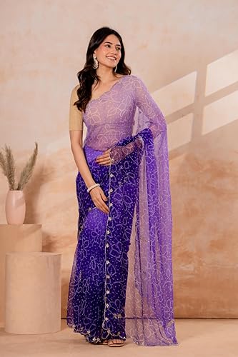 Image of Women's Net Saree with Embroidery with Unstitched Beige Blouse | Sheer Fabric Designer Saree for Women | Festive Ethnic Saree |