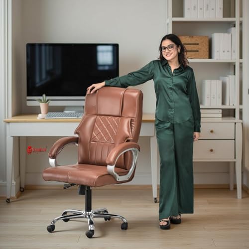 Image of GOYALSON Doctor Ortho Lumbar Support Spine Care High Back Office Executive Boss Black Revolving Chair | Made in India | ISO Certifed Company (Tan)