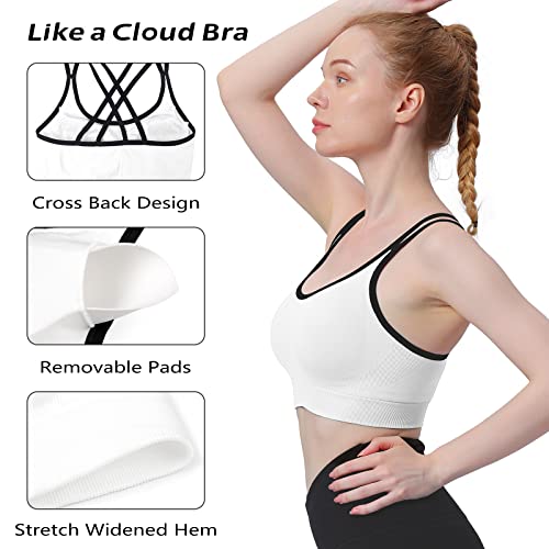 Image of WOYYHO Cross Back Sports Bra for Women Padded Medium Support Workout Bra