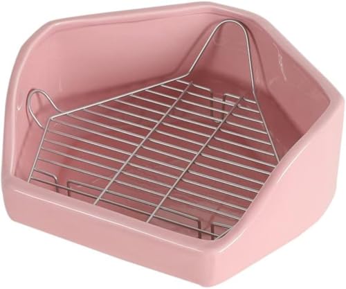 RoBeKaU 陶器トワレ うさぎ 小動物用 トイレ チンチラ用 すのこ付き かわいい 固定 五角形 ウサギのトイレボックス スナネズミ寝具トレイ ラットハムスターのトイレ 兎 トイレ 噛み防止 清潔 小型 小動物用陶器トイレ 飼育ケージ内装 金網スノコ付