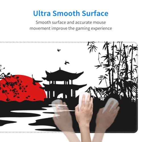 Image of Japanese Fuji Mountain Large Gaming Mouse Pad, Waterproof Extended Mousepad Desktop, Big Long Non-slip Mouse Mat for Keyboard, Computer for Office, (Black, 31.5*11.8 In)