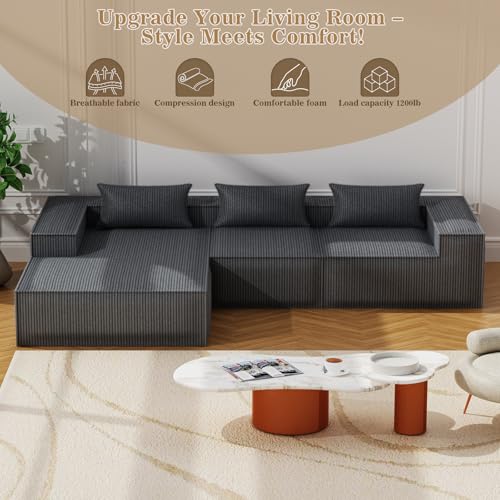 Image of 109 inch Cloud Sectional Couch with L-Shape Chaise, Modern Modular Sectional Sofa, No Assembly Required Sponge Sectional Sofa Couch for Living Room, Sofa-in-a-Box, White | Modern Modular