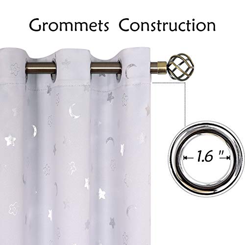 BGment Nursery Curtains for Kids Room, Star and Moon Blackout Curtains for Girls Boys Bedroom, Room Darkening Thermal Insulated Decor Window Grommet Curtains, 2 Panels, 42 x 84 Inch, Greyish White - Thumbnail 3