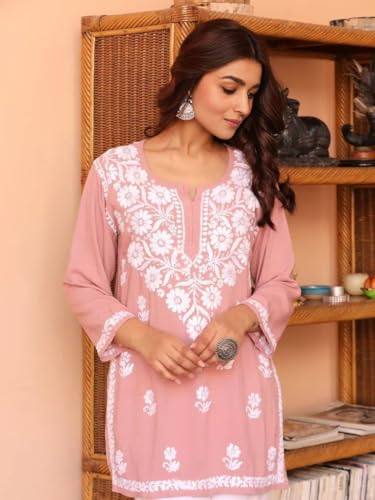 Image of StyleScope Women's Rayon Floral Embroidered Short Kurti (Kurti Angel)
