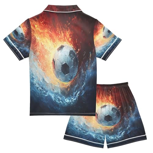 ALAZA Football Water Fire Satin Pajamas Set Short Sleeve Button Down Sleepwear Summer Pjs 2 Piece2