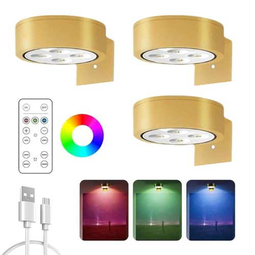 Luces Para Cuadros, Luz Inalambrica, Luces Para Cuadros De Pared, Lámpara De Cuadro LED Sin Cable, Lamparas Sin Cables Con Control Remoto, Brillo Ajustable Y Temporizador (Dorado 3colores, 3Pcs)