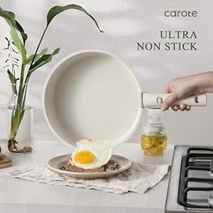 Carote 23pcs pots and pans set non stick cookware sets kitchen set ovendishwasherfridge safe space saving pots set nonstick set with versatile detachable handle induction rv set cream  urban country home decor