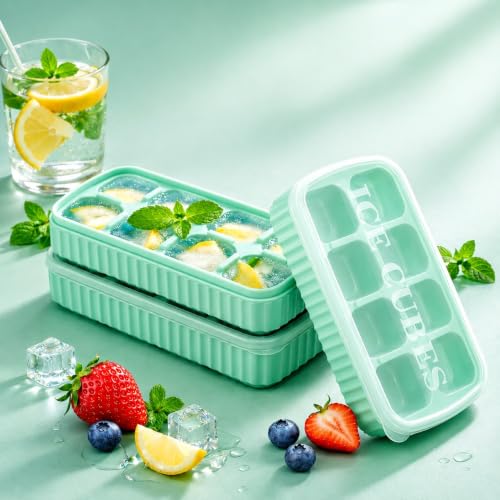Image of Kitch Easy Release Ice Cube Tray (Green, Rectangular (8 Cubes)
