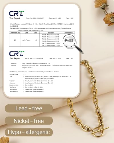 TEN MIRO 18k Gold Layered Chunky Paperclip Chain Necklace Non Tarnish Toggle Clasp Necklace Stacks Cuban Link Chain Necklace Dainty Gold Paper Clip Necklace Layering Toggle Necklaces for Women